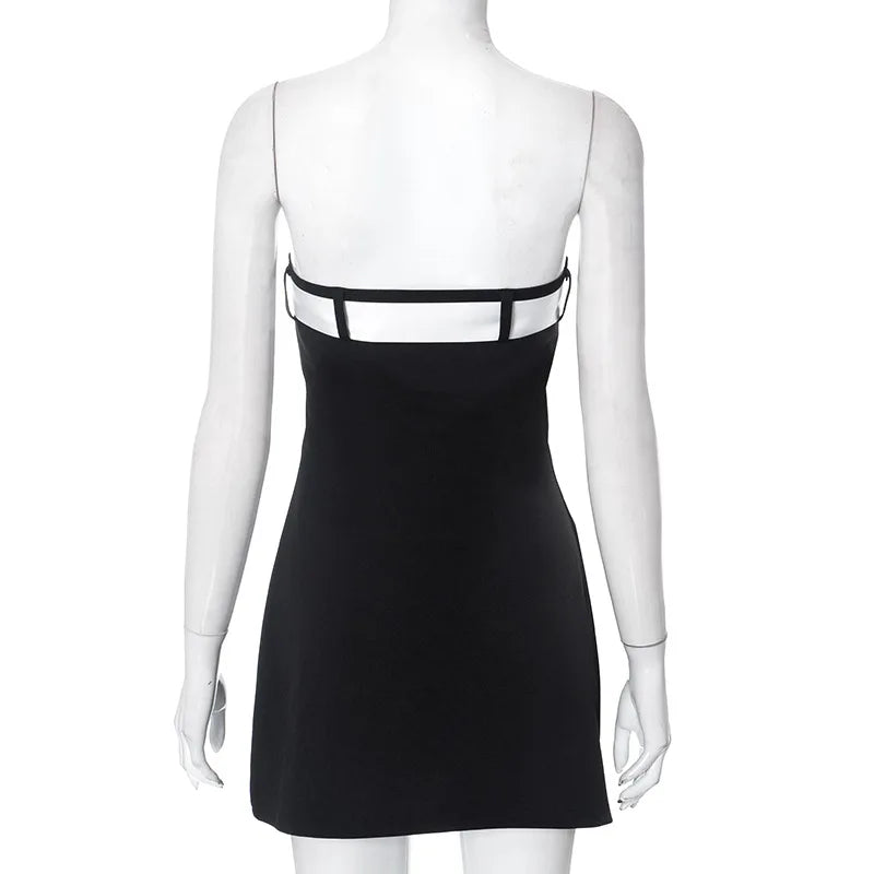 Black Tube White Bow Mini Dress - Image 5