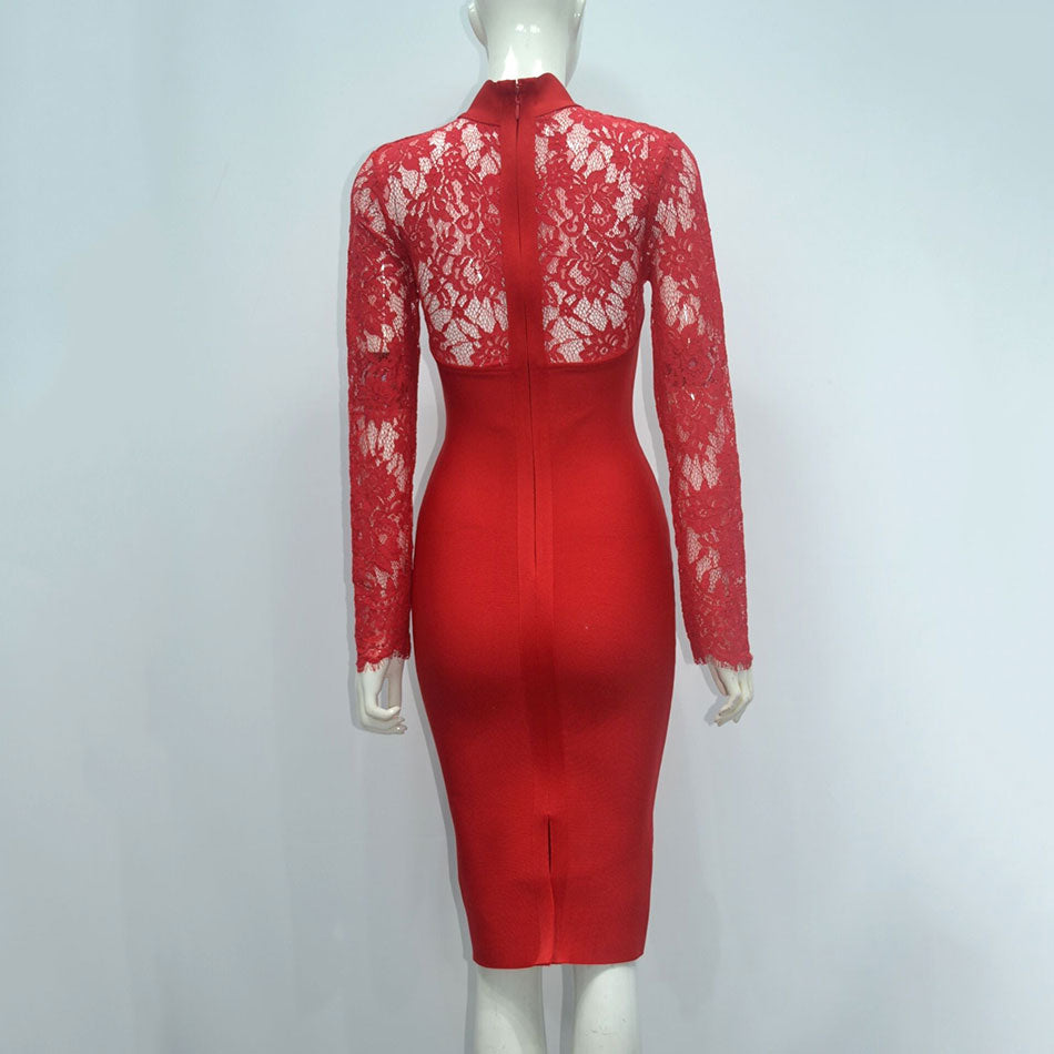 Lace Long Sleeve Hollow Midi Dresses - Image 18