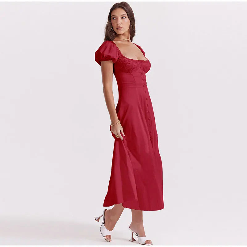 Puff Sleeve Buttoned Maxi Dress - Image 10