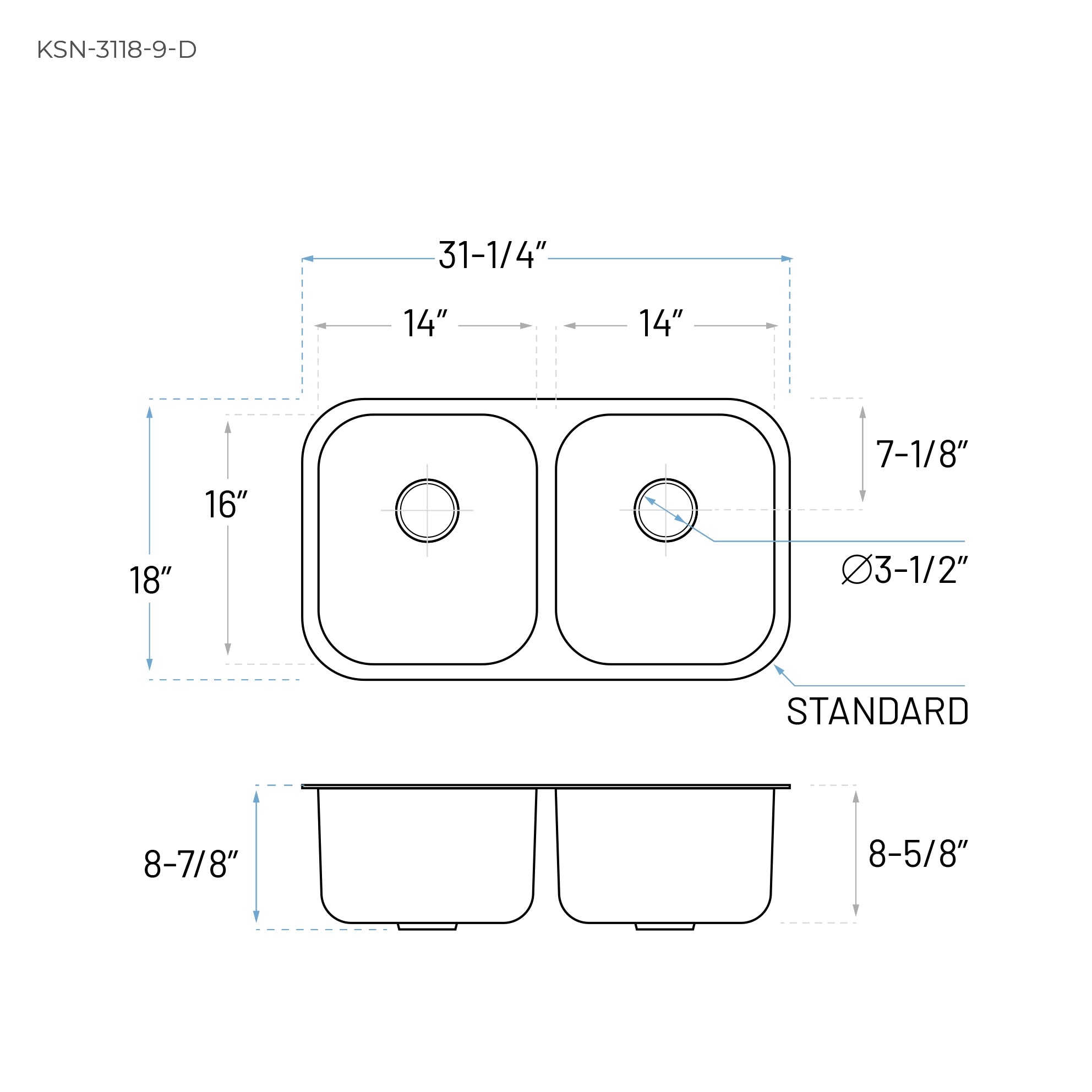 KSN-3118-9-D Undermount Double Bowl Kitchen Sink – Allora USA