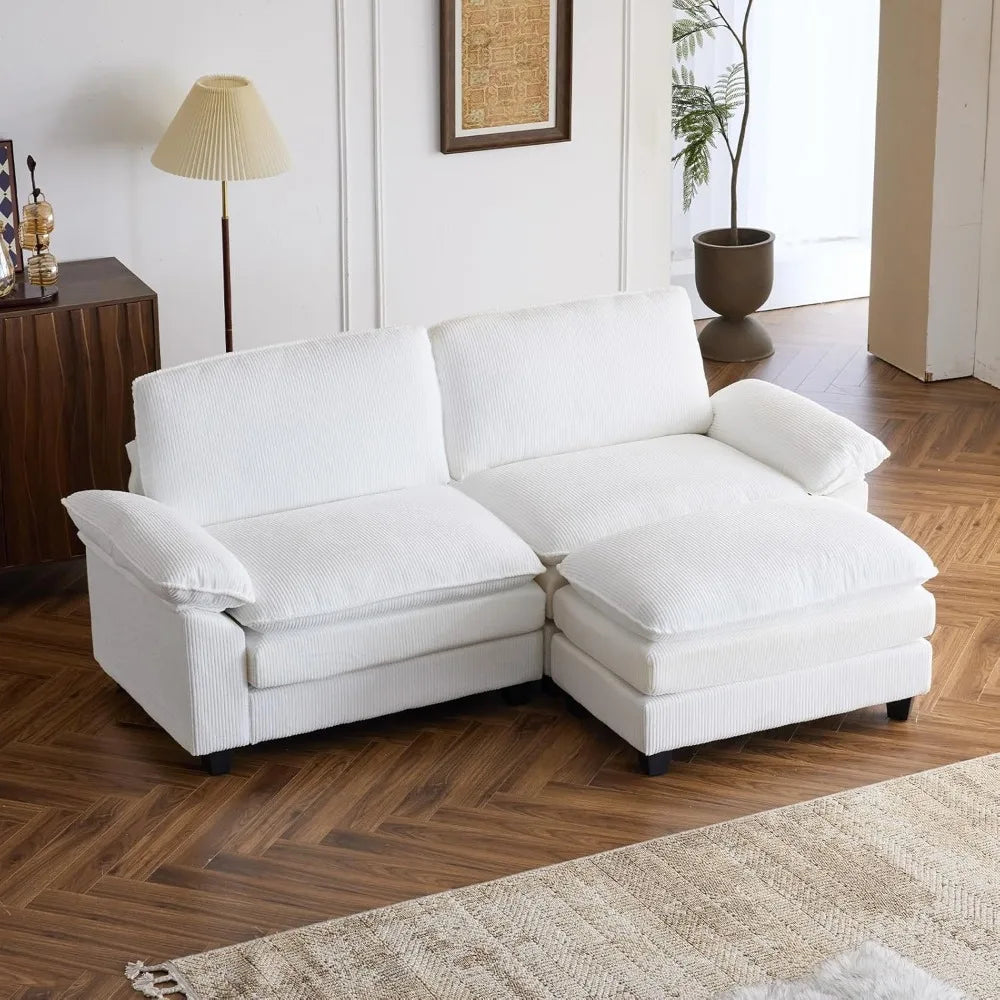 86" Cloud Corduroy Sectional Sofa, Comfy L-Shaped Extra Deep Seat Sofa Couch for Living Room,Modern 2-Seat Convertible