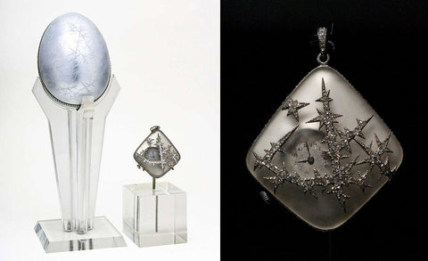Ice Egg. The firm of Carl Fabergé. Platinum, silver, clear white enamel, pearls, rhinestone, diamonds. Made for Emmanuel Nobel. Alma Pihl design.