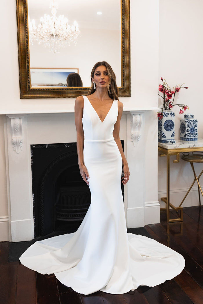 GRACIE COWL-NECK WIDE STRAP CREPE TRUMPET GOWN WITH FRONT SLIT TH114 By  Thread Bridesmaids  Buy Online Cocktail Length Bridesmaid Dresses  Australia - Fashionably Yours Bridal & Formal Sydney