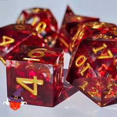 Tabletop Gaming Dice Set, 'Vermillion Nights' Clustered Together on White Background