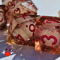Hellfire Liquid Core Dice Set featured on a white background