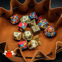 Teardrop Dice Bag (Brown) in opened position showing dice storage