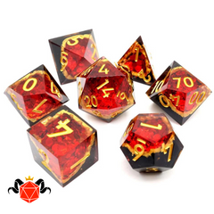 Crystalline Ruby Geode Resin Dice Set on a white background