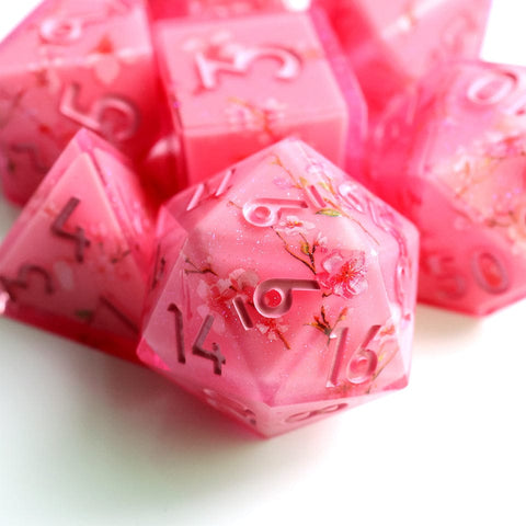 Candied Blossom Layered Resin Dice Set on white background