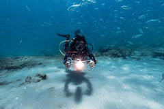 Aqua Marina BLUEDRIVE X Underwater Scooter with integrated light for scuba diving.