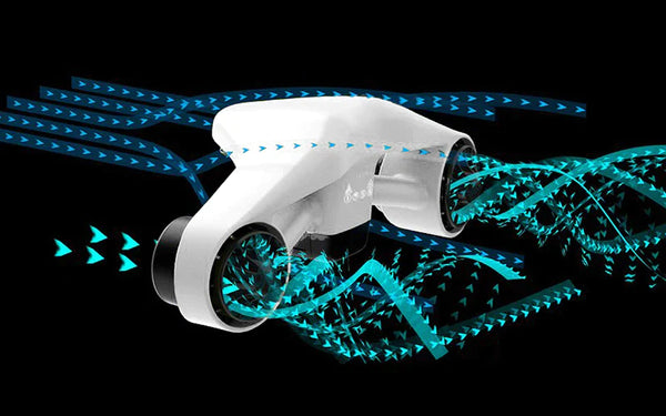 Diagram of Asiwo Manta underwater scooter in action.