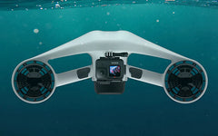 Asiwo Manta underwater scooter with GoPro action camera mounted.