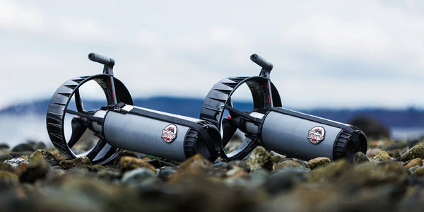 Dive Xtras Blacktip underwater scooters on the rocks.