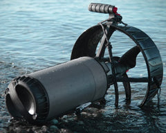 Dive Xtras BlackTip Travel Underwater Scooter in the water.