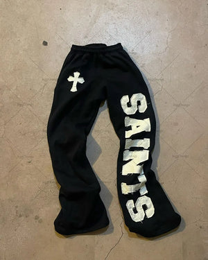 Y2k American Colorful Fashionable Wide-leg Pants Letter Embroidered Knitted Pants Men Retro Casual Oversized Trousers Women - Ellenworkz