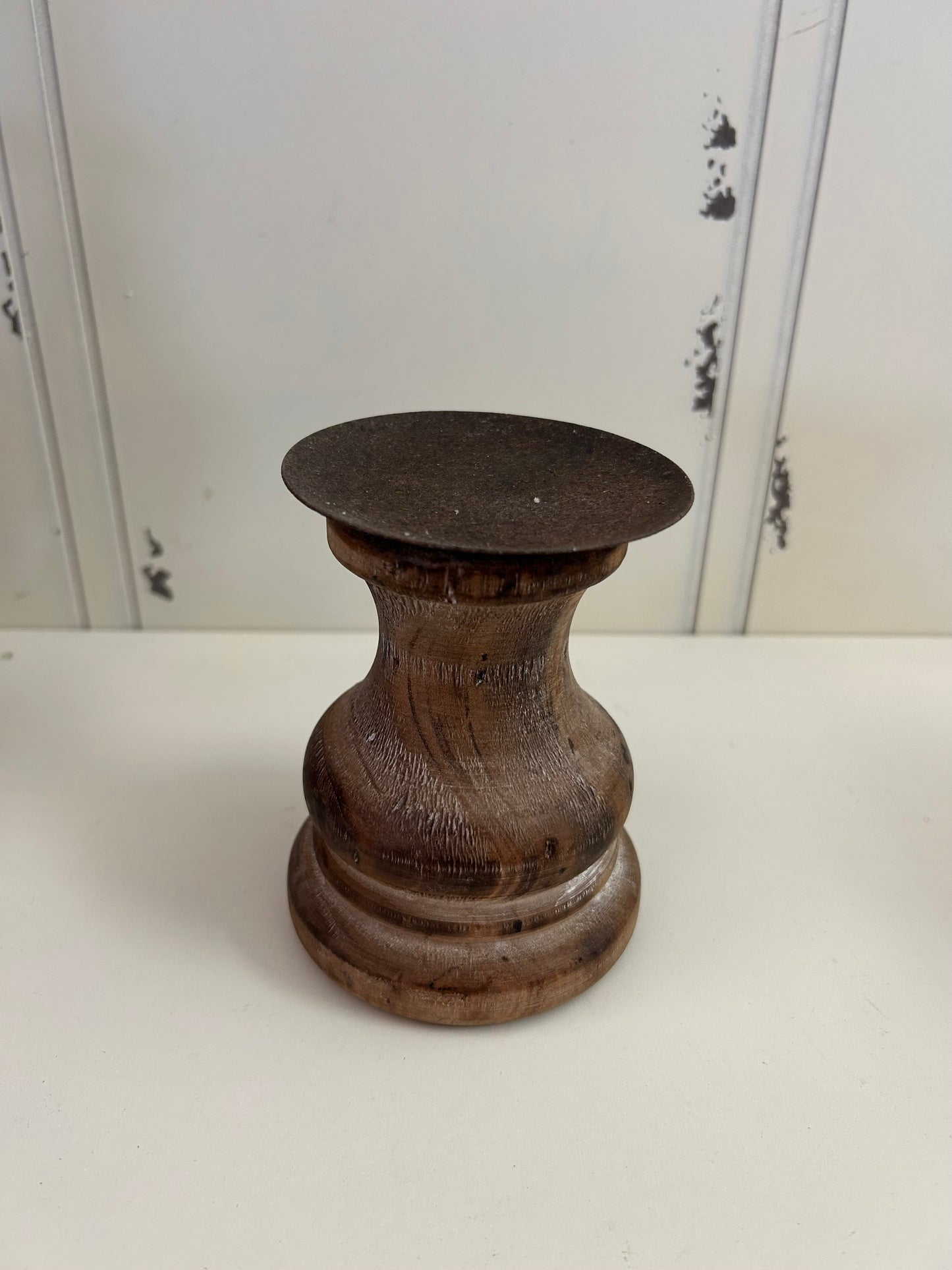 Small Wood and Metal Candle Holder