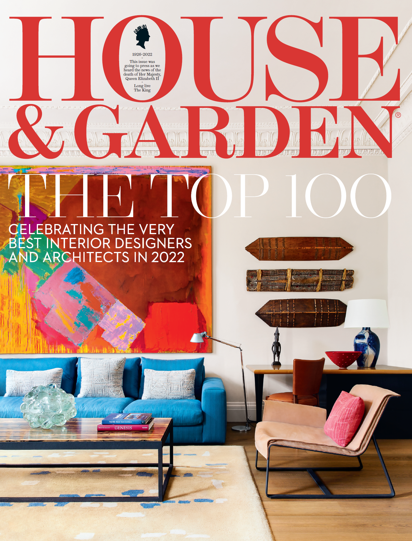 Magazine cover featuring modern living room