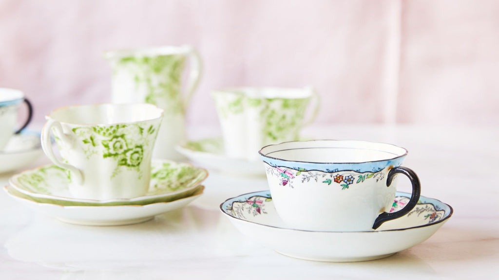 Vintage tea cups. Green, pink and blues. The Social Kitchen vintage crockery and cups