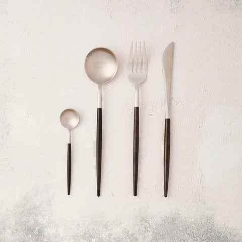 Black and silver luxe cutlery from the social kitchen