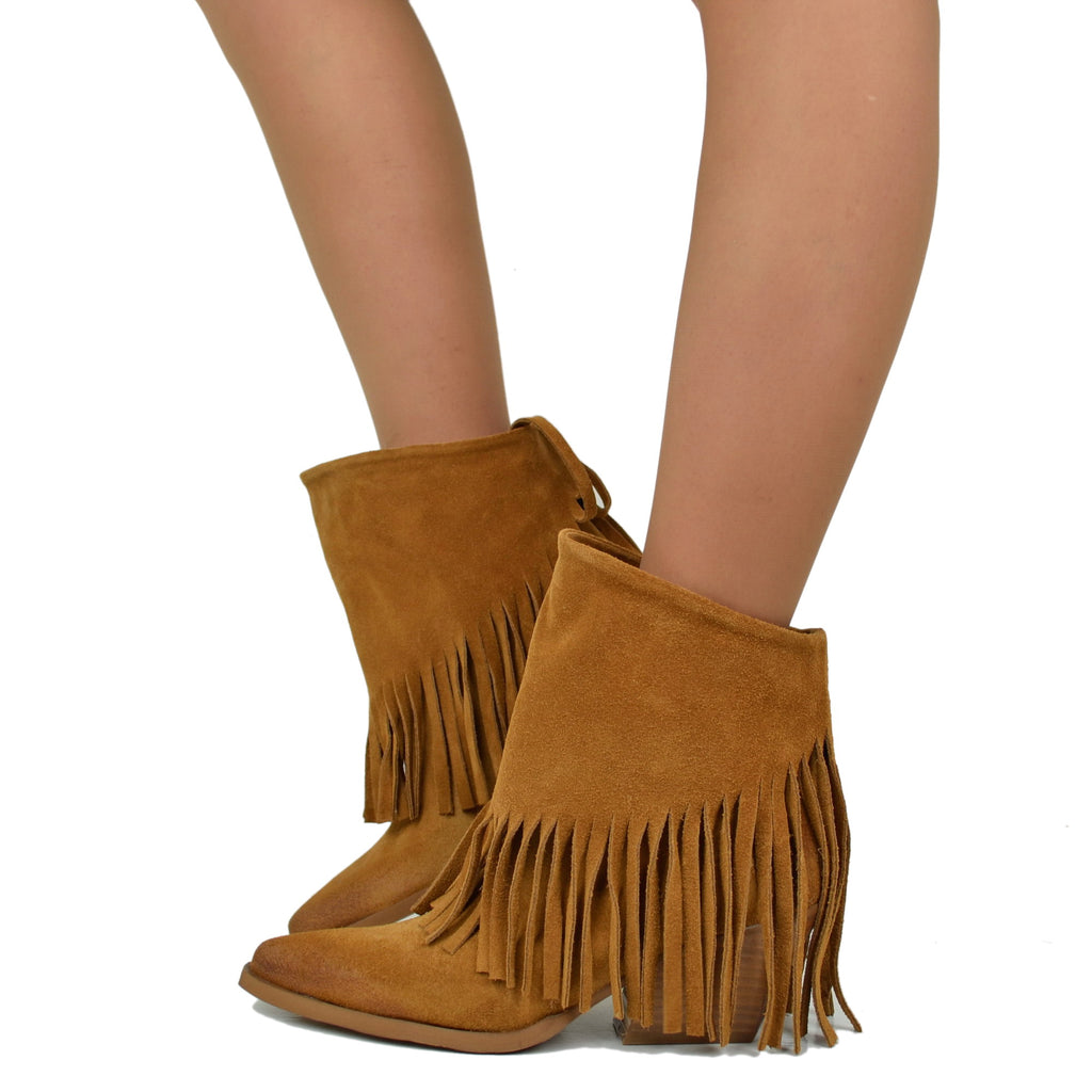 Women s Texan Boots with Gaiter in Suede Leather with Buckles