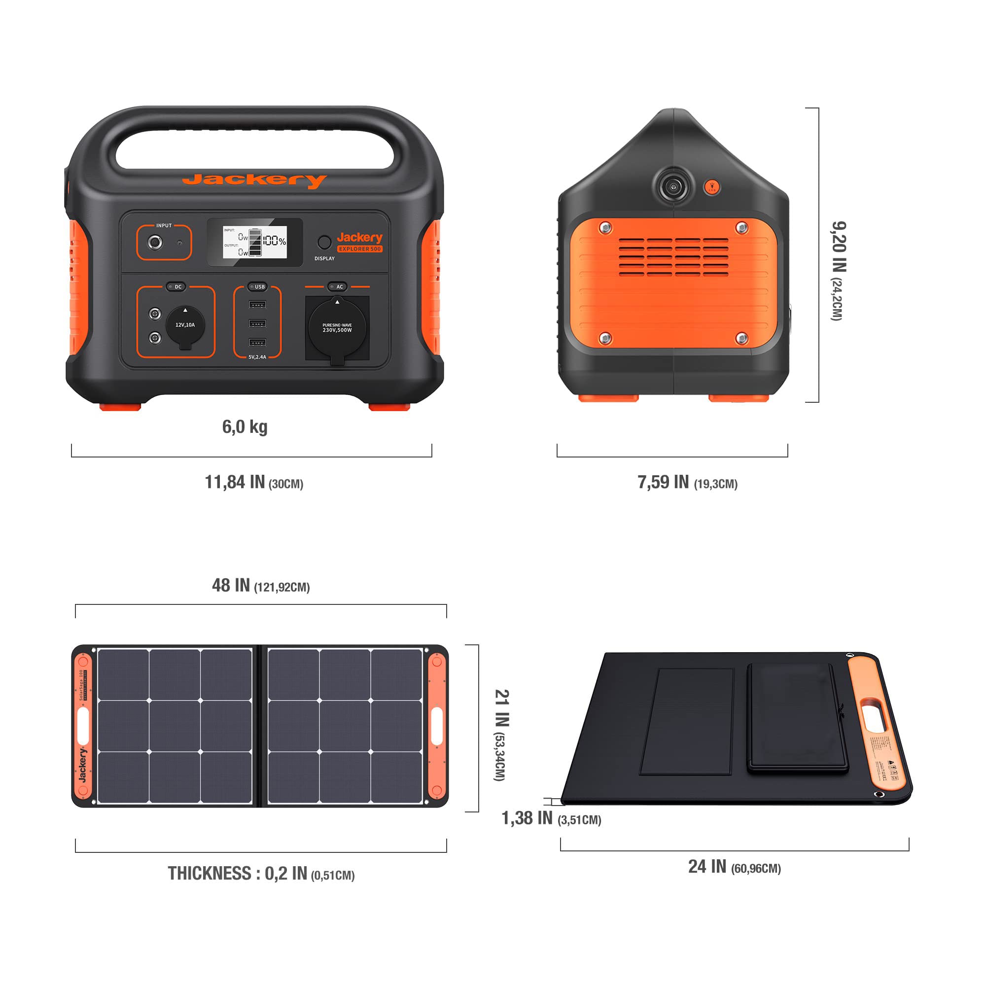 Jackery Generatore solare 500, 518WH, stazione di alimentazione portatile  con pannello solare Saga da 100 W