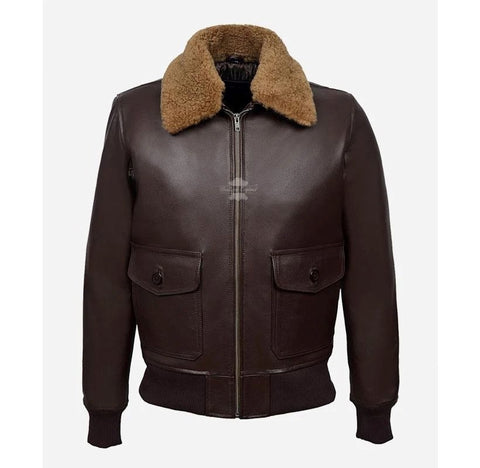 Aviator Bomber Leather jacket with fur collar