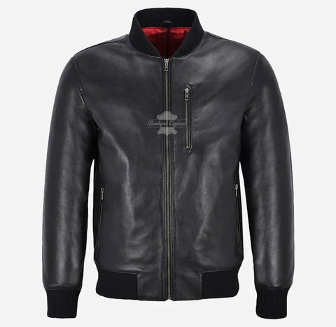 Mens Black Leather Bomber