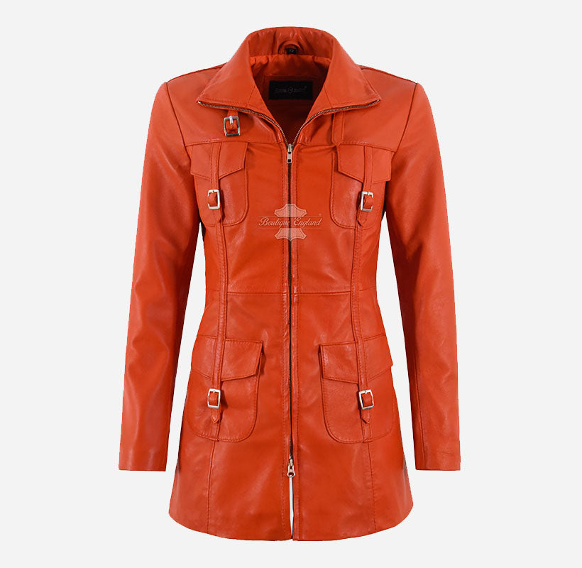 GENEVA LADIES MID LENGTH LEATHER JACKET Fitted LONG LEATHER JACKET ...