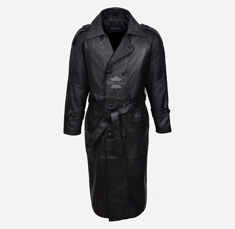 Leather trench coat, mens leather trench coat, black leather coat