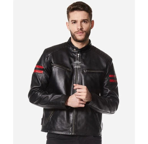 Mens black leather racer jacket