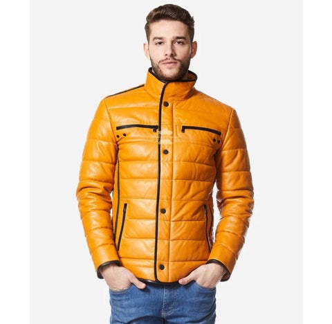 Leather puffer jacket for Mens