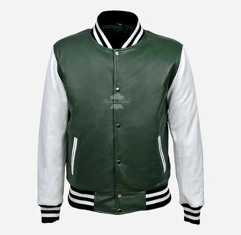 Green leather varsity