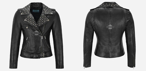 Women black studded leather jacket