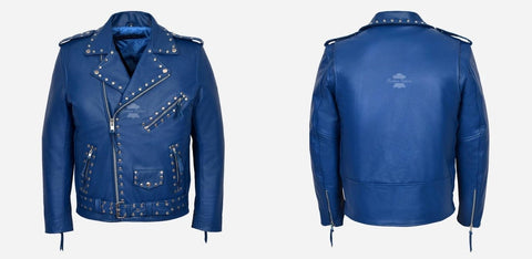 Blue studded leather jacket