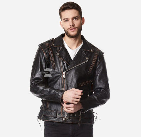 vintage biker leather jacket for men