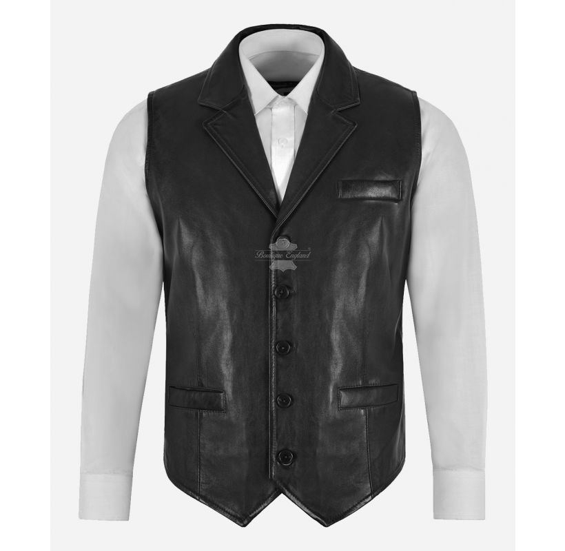 ANDY LEATHER WAISTCOAT MEN'S Real Leather NOTCH COLLAR VEST – Boutique ...