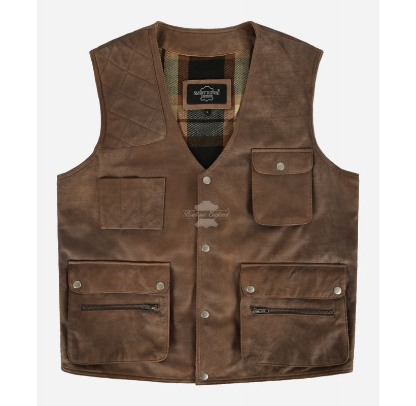 FISHERMAN Waistcoat Brown Buff HUNTERS Multi-Pocket SHOOTER Vest ...