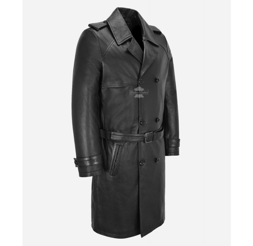 PEYTON Leather Trench Coat Classic Knee Length Long Leather Jacket ...