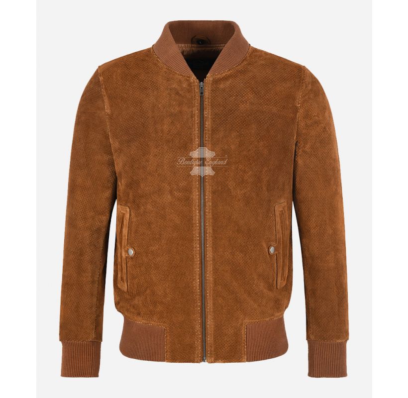 PERFORATED Suede Bomber Leather Jacket Classic 70's Style Jacket ...