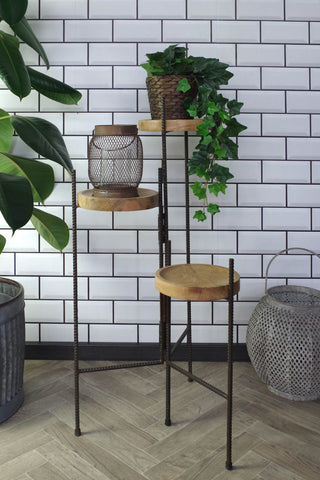 Tiered Rebar and Wood Plant Stand