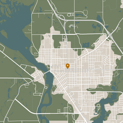 Map with pin on Stevens Point, Wisconsin