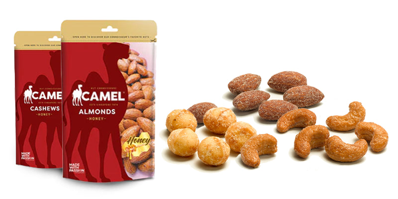 Consider honey glazed nuts with Camel Honey Series.