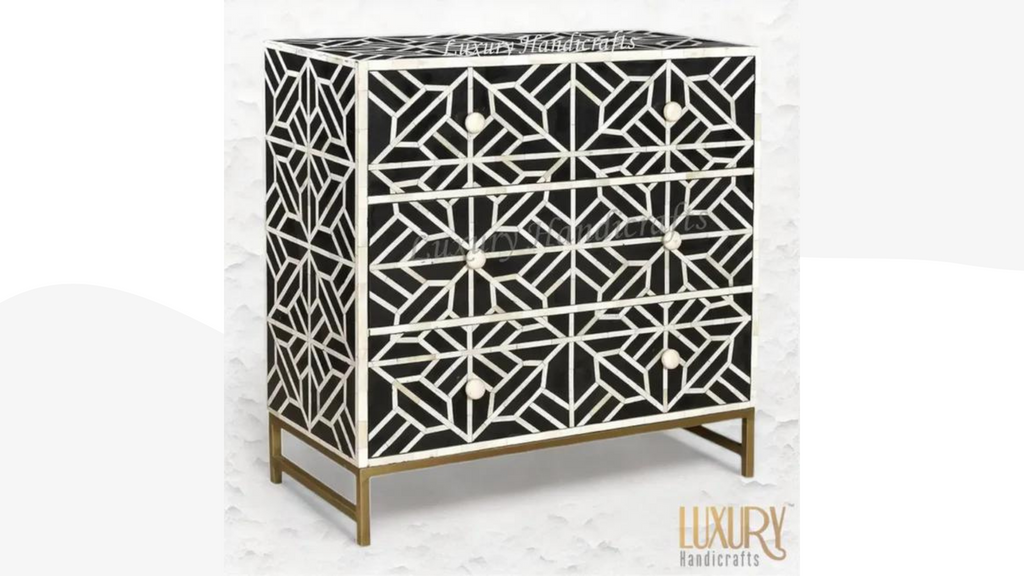 Abstract Bone Inlay 3 Drawer Chest Black
