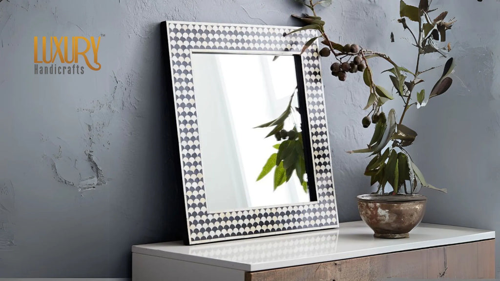 Black and white bone inlay mirror