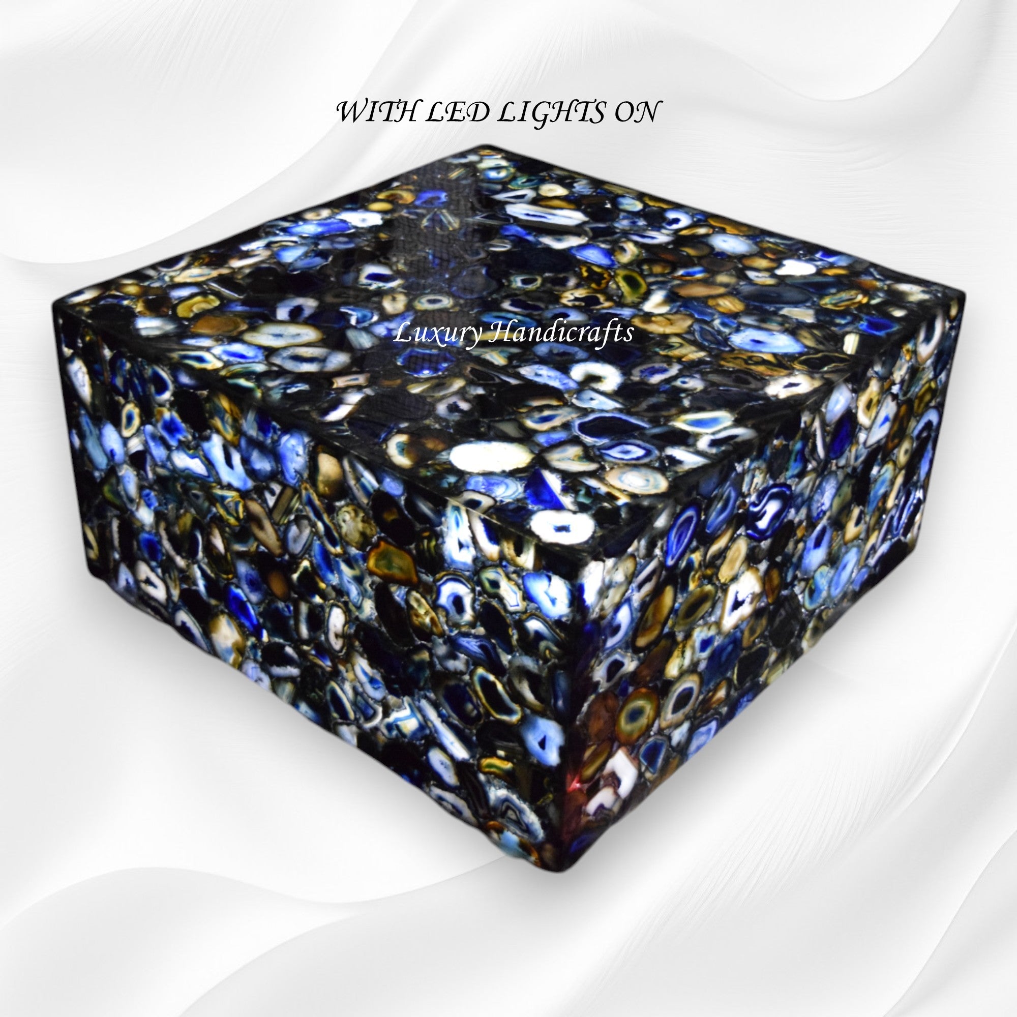 Coffee Table with LED Light: Blue Agate Geode Design