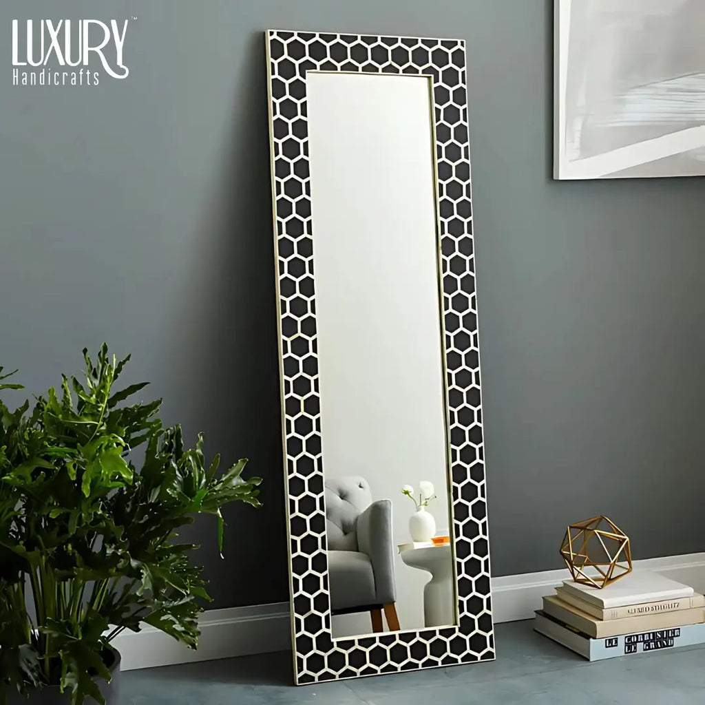 Bone inlay floor mirror