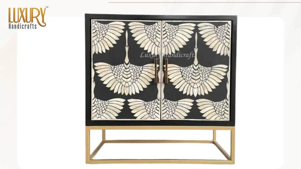 bone inlay swan cabinet