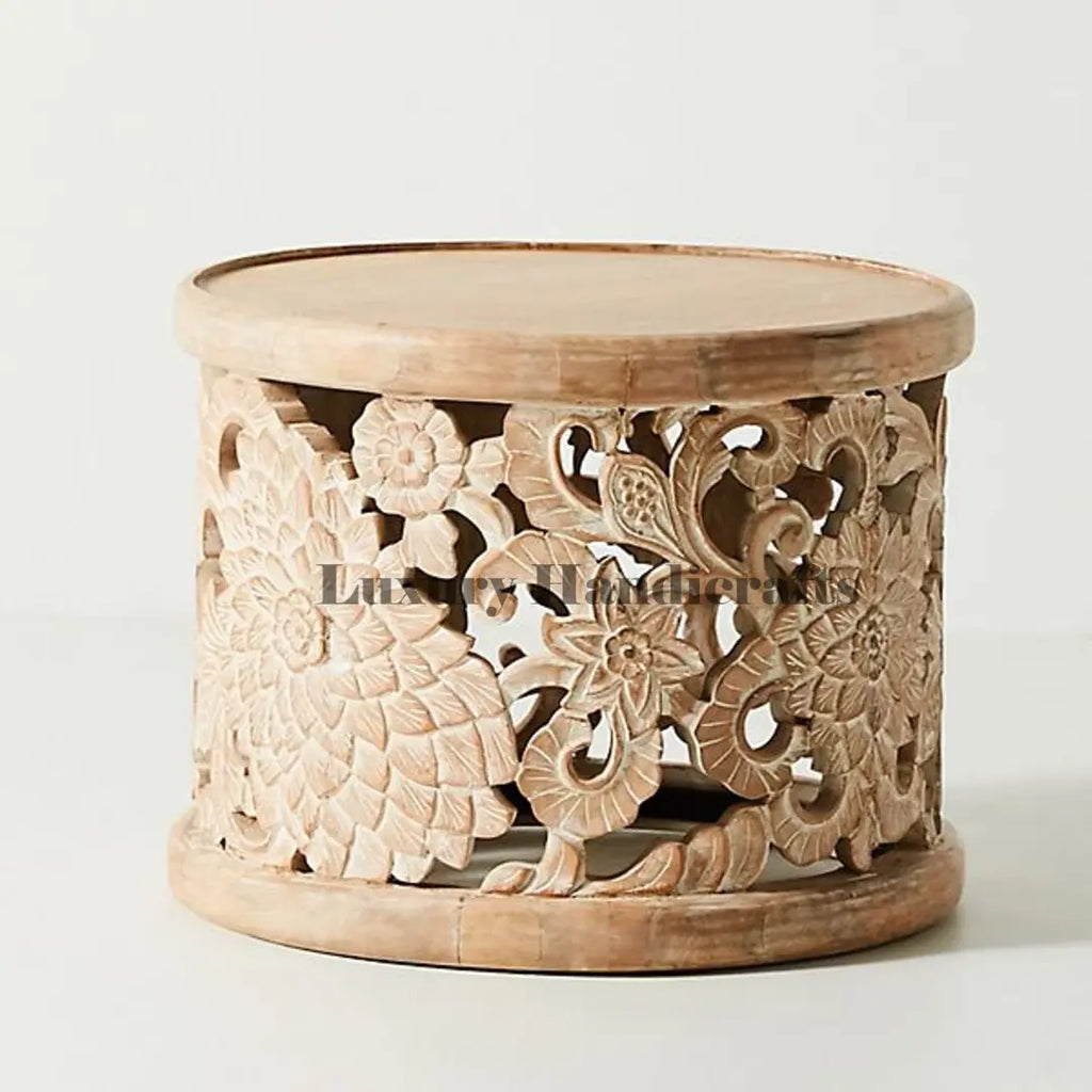 Handcarved Wooden Side Table