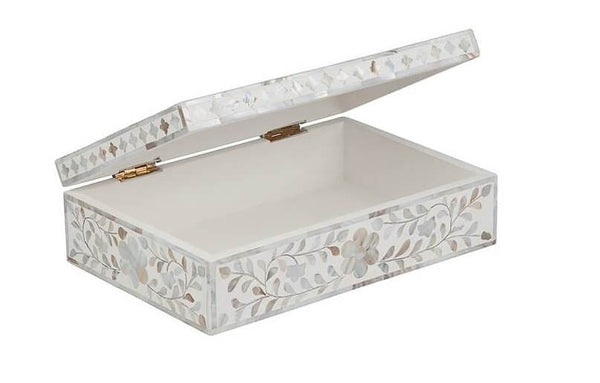 Mother Of Pearl Inlay Floral Box White