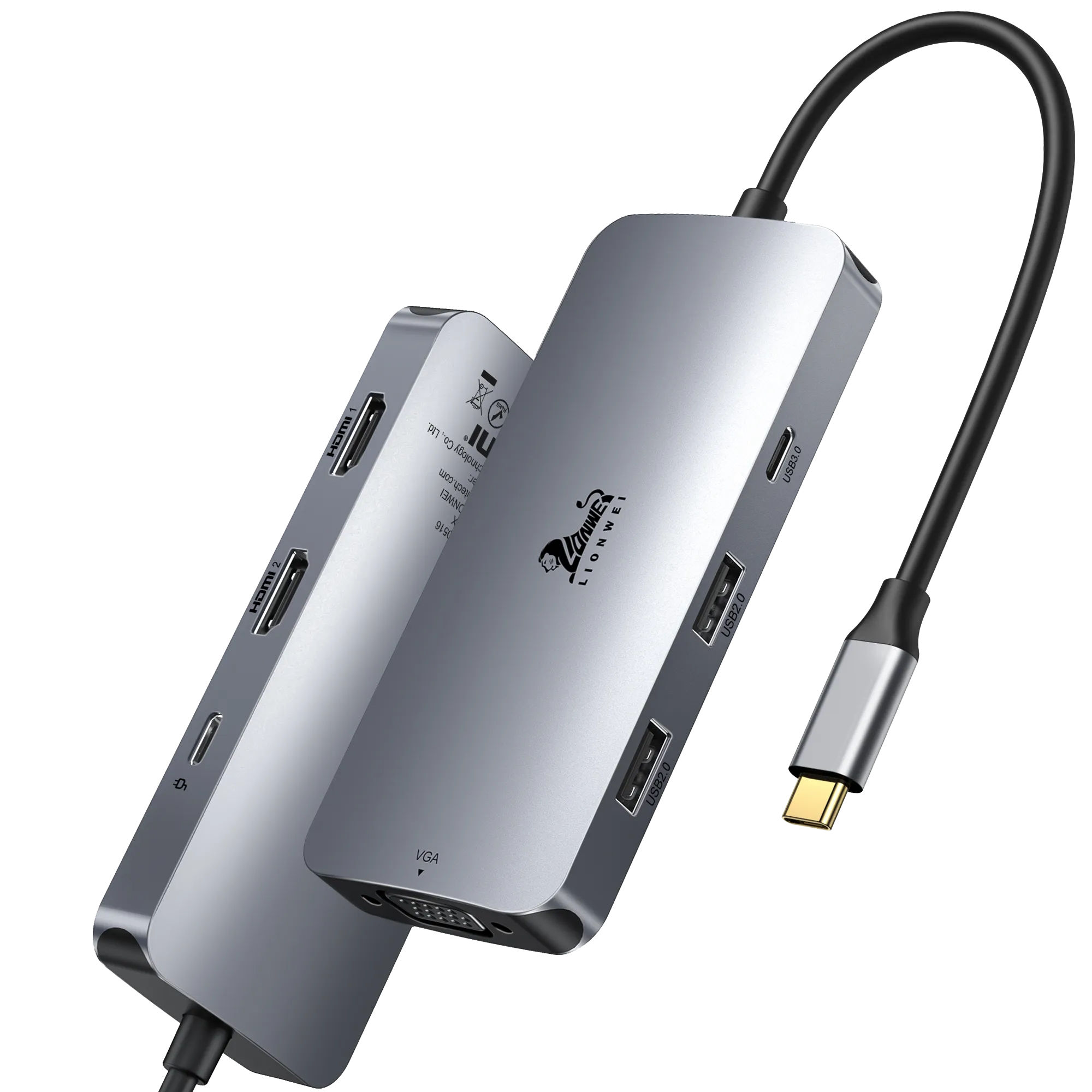 LIONWEI USB C Docking Station Dual HDMI+VGA Monitors Adapter 7-IN-1