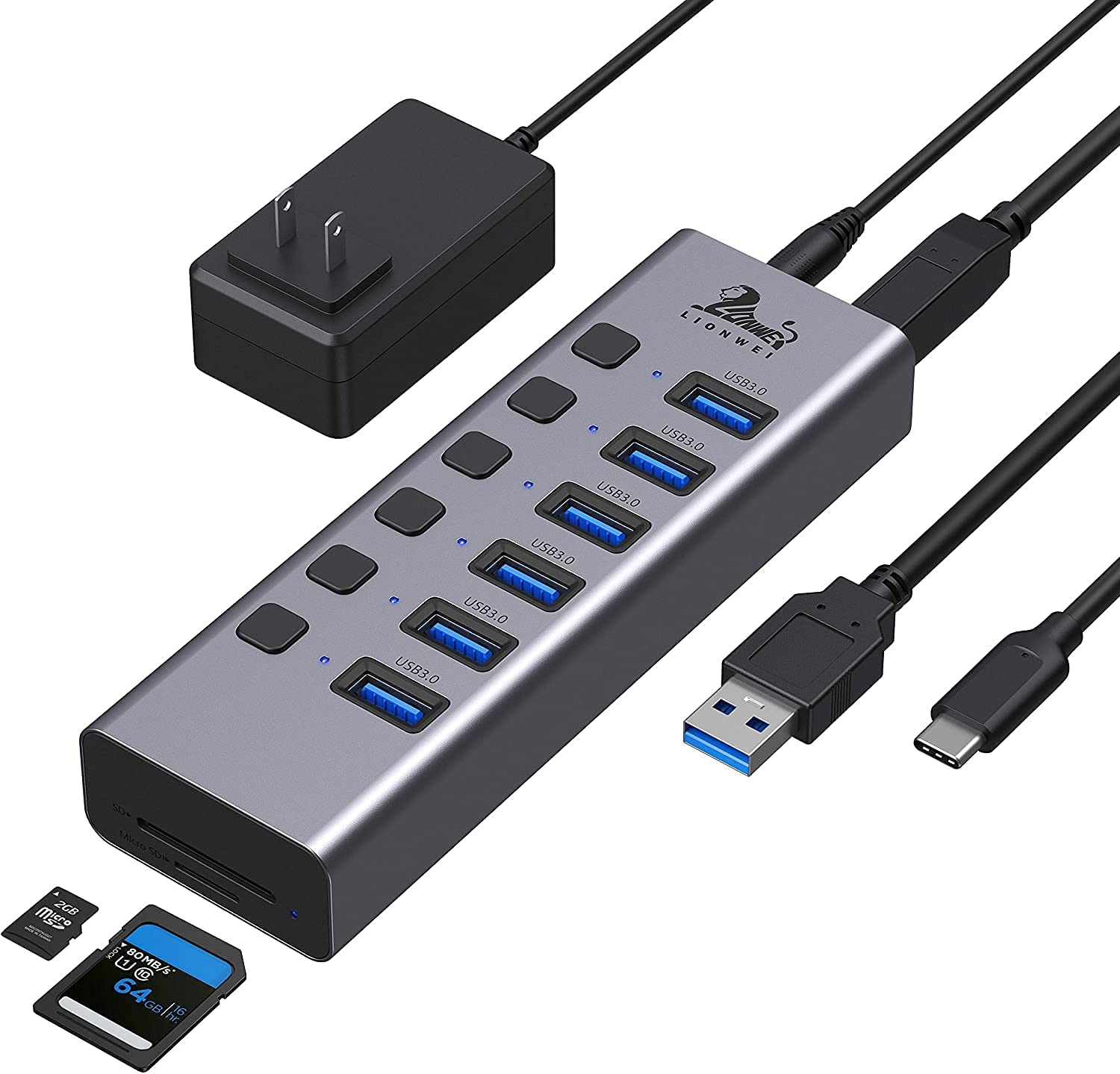 Lionwei Universal 8-Port Powered USB 3.0/USB C Hub